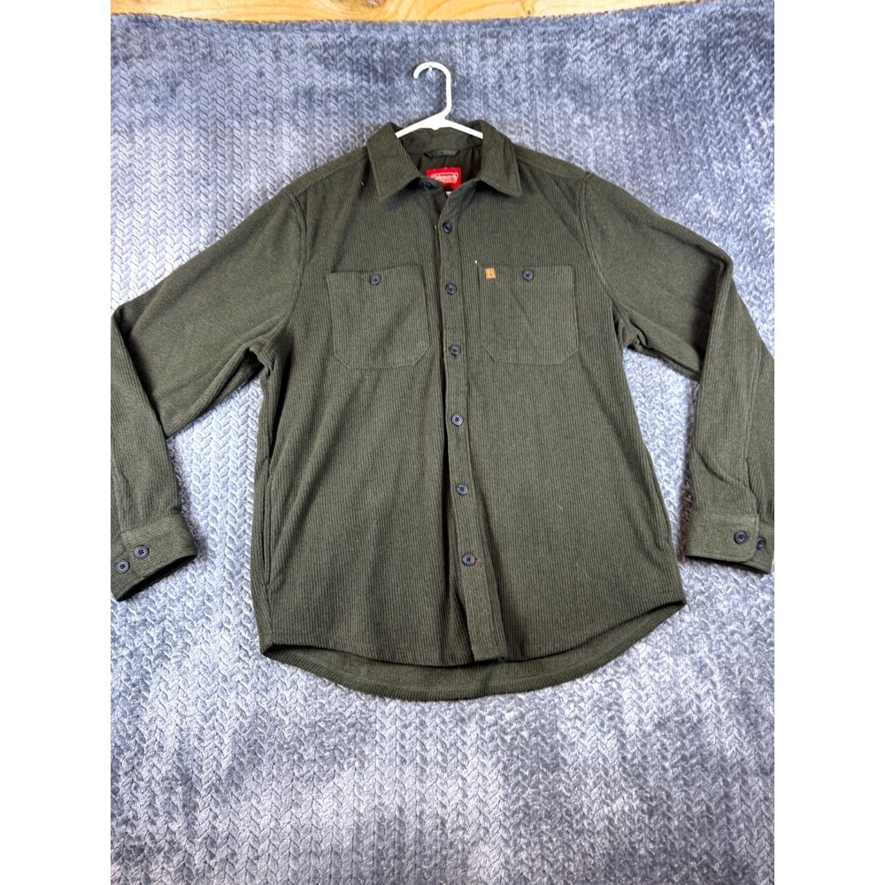Coleman Shirt Jacket Mens M Green Ribbed Button Front Casual Collared Workwear